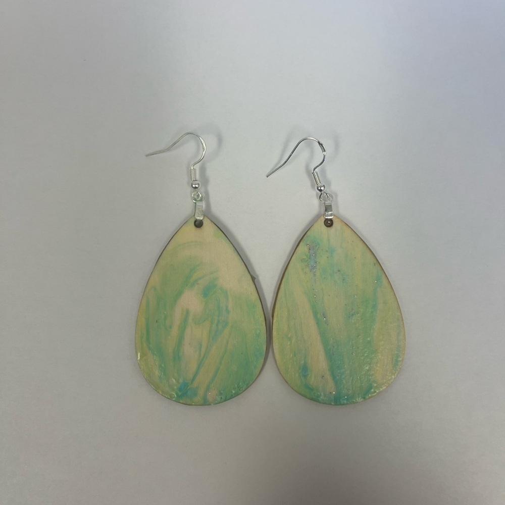 Teardrop Earrings in Green and Yellow